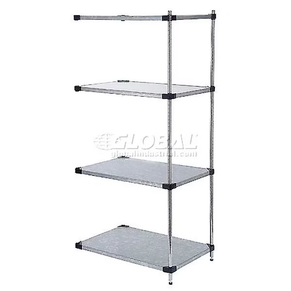 Galvanized Steel, 4 Tier, Solid Shelving Add-On Unit, 24Wx24Dx74H, Nexel, Mfr#: A24247SZ